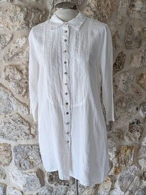 CLICK COLOR ME COTTON white linen tunic blouse L